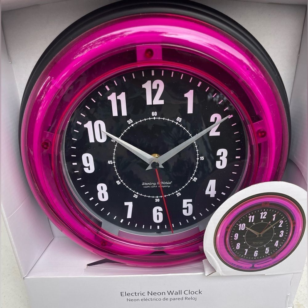 Sterling and Noble 11-inch Electric Neon Wall Clock, Pink